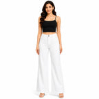 Women's White Wide Leg High-Rise Trousers | Solid Full Length Casual Palazzo Pants-2