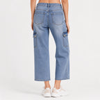 Women's Light Blue Wide Leg Cargo Jeans-3