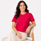 Women's Red Round Neck Half Sleeve Solid T-Shirt | Soft Casual Everyday Tee-2