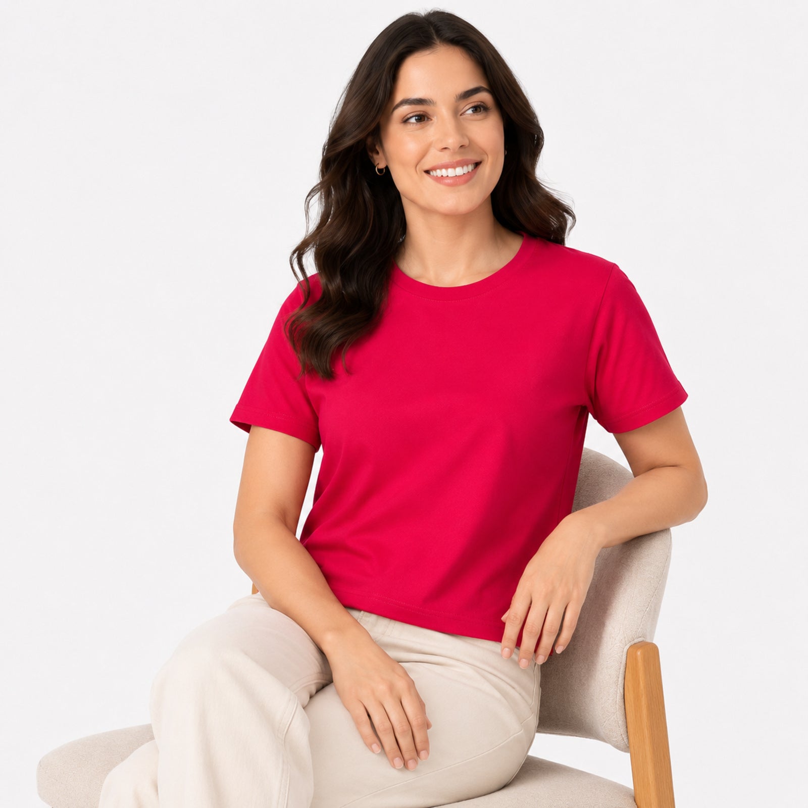 Women's Red Round Neck Half Sleeve Solid T-Shirt | Soft Casual Everyday Tee-2