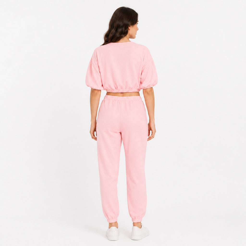Women's Baby Pink Co-Ord Set | Casual Crop Top & Jogger Lounge Wear Set-4