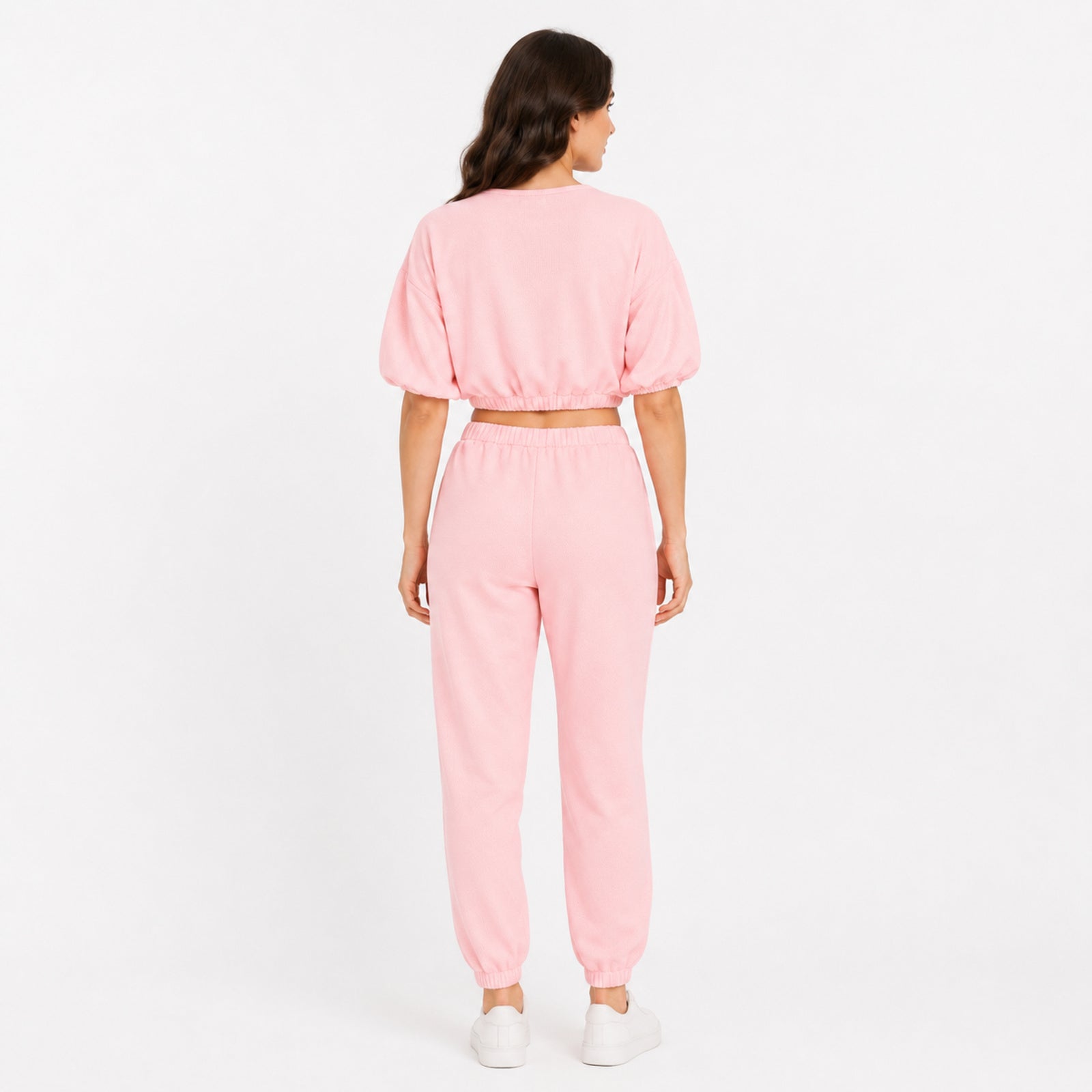 Women's Baby Pink Co-Ord Set | Casual Crop Top & Jogger Lounge Wear Set-4