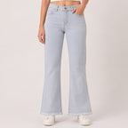 Women's Frost Grey Frayed Hem Wide Leg Jeans-1