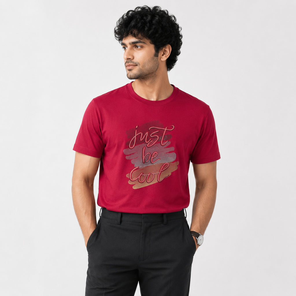 Men's Maroon Graphic Printed Casual T-Shirt-2
