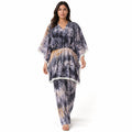 Women's Grey Tie-Dye Lace Trim Kaftan Co-Ord Set | Breezy Resort Wear Lounge Set-1