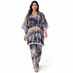 Women's Grey Tie-Dye Lace Trim Kaftan Co-Ord Set | Breezy Resort Wear Lounge Set-1