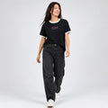 Women's Black Graphic Ringer T-Shirt-1