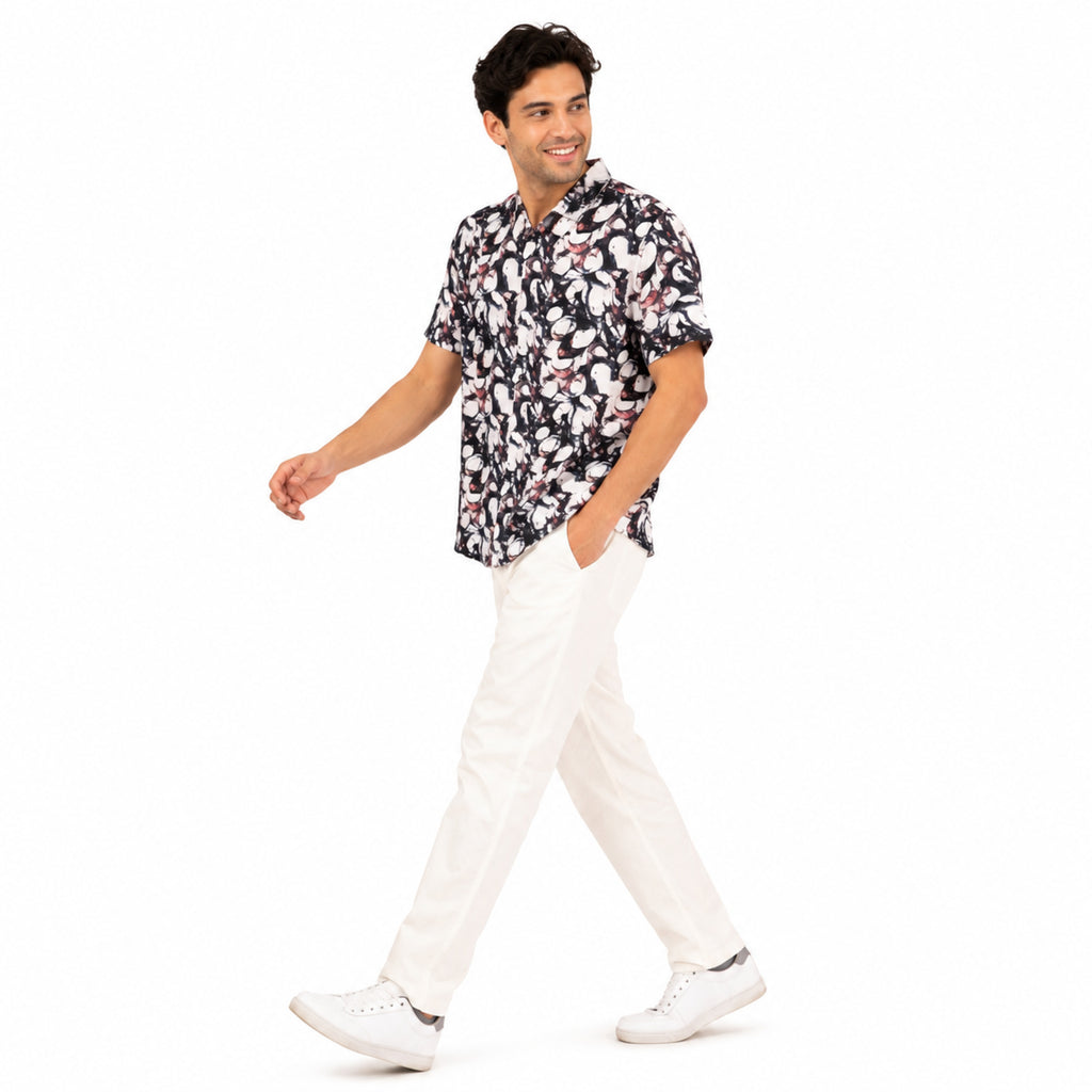 Men's Black Abstract Printed Half Sleeve Casual Shirt-2