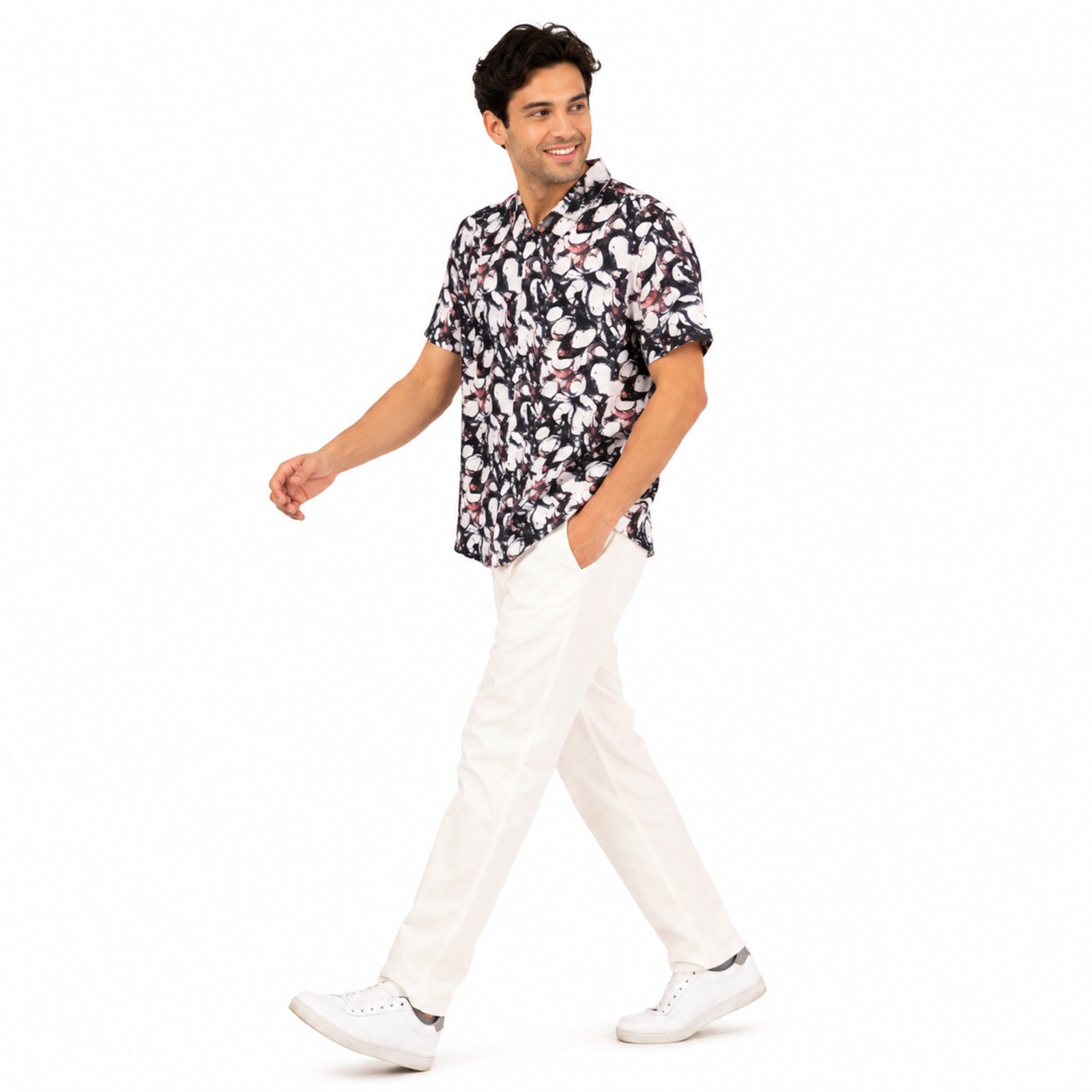 Men's Black Abstract Printed Half Sleeve Casual Shirt-2