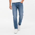Men's Light Blue Slim Fit Washed Jeans-4