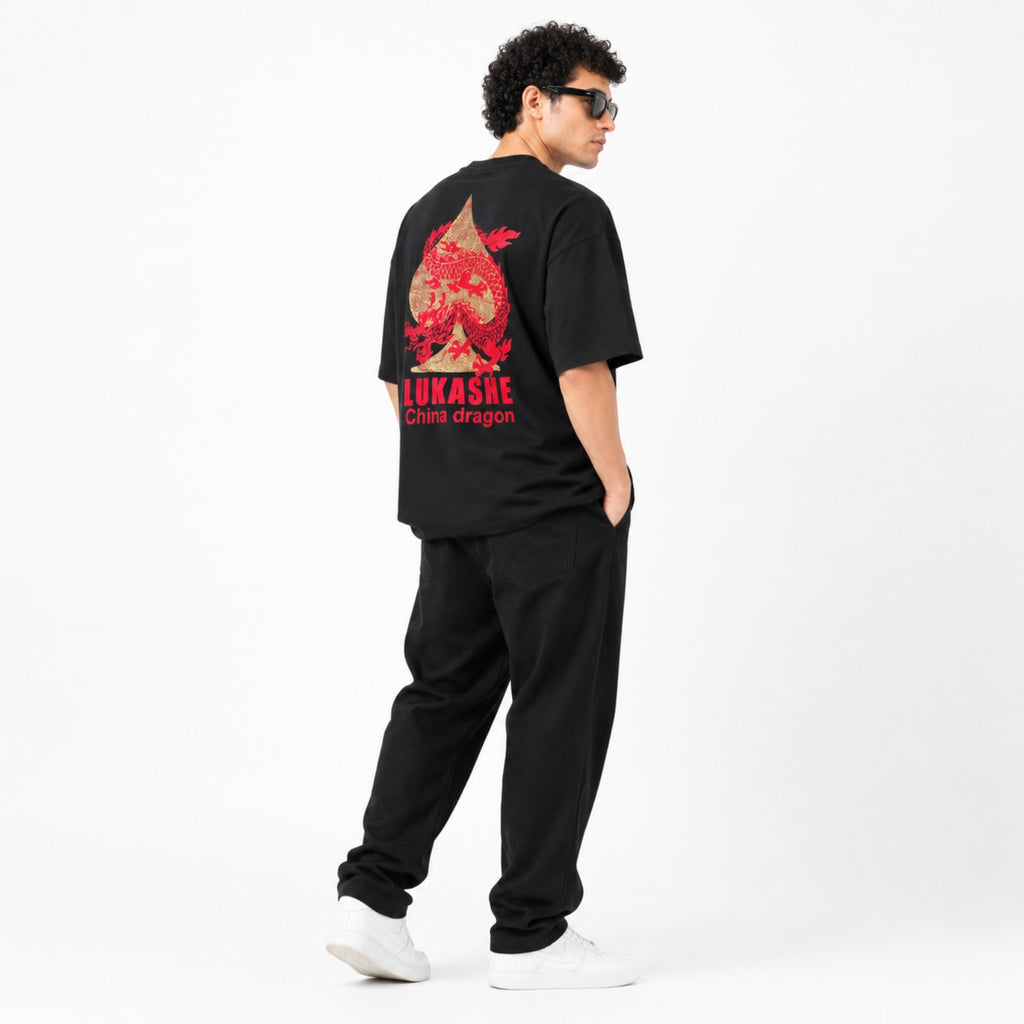 Men's Black Oversized Graphic Streetwear T-Shirt-1