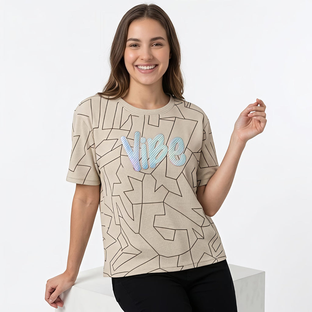 Women's Abstract Print Graphic Casual T-Shirt-3