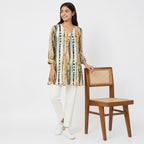 Ivory Stripe Abstract Printed Tunic Top-2