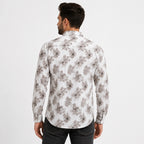 Men's White Floral Print Casual Shirt-3