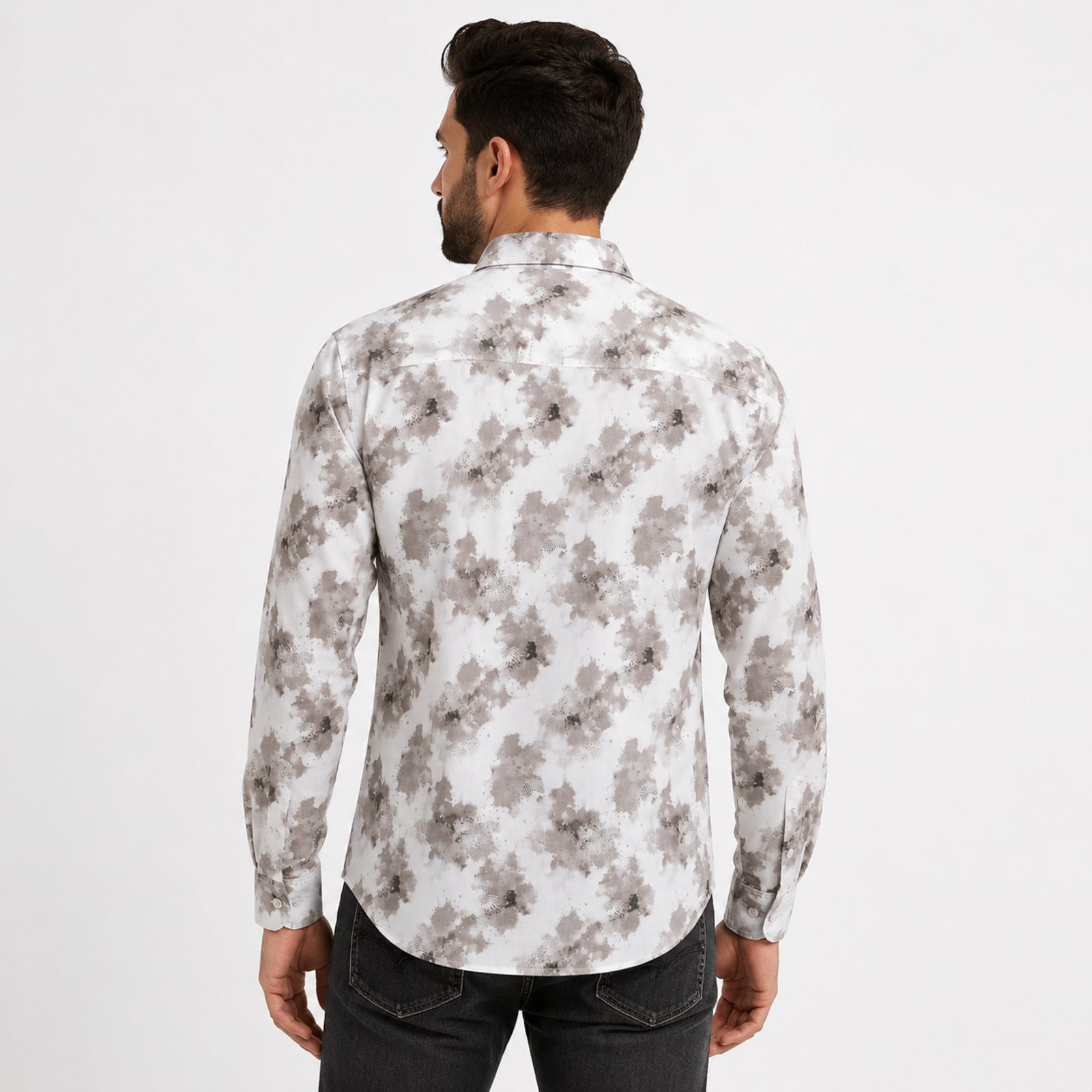 Men's White Floral Print Casual Shirt-3