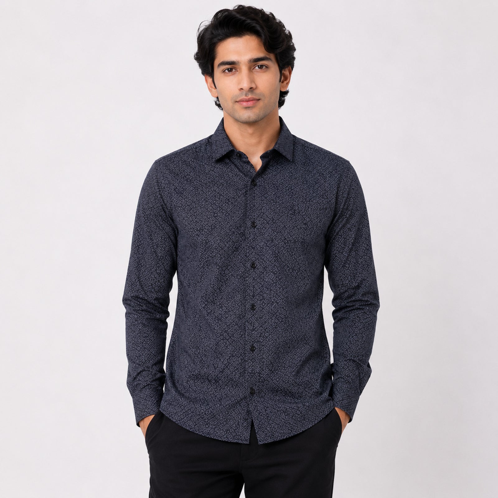 Men's Black Micro Print Formal Shirt-1