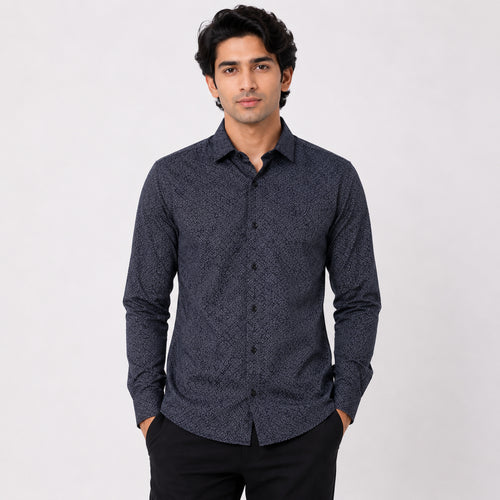 Men's Black Micro Print Formal Shirt-1