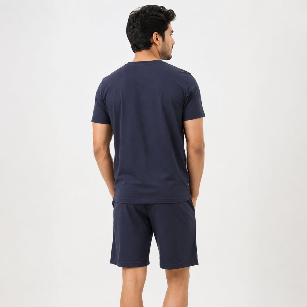 Men's Navy Blue Abstract Wave Graphic Performance T-Shirt and Shorts Co-ord Set-2