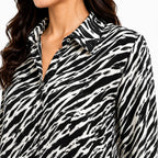 Women's Black & Cream Zebra Print Co-Ord Set | Full Sleeve Collared Shirt with Wide Leg Trousers-2