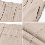 Men's Cream Pleated Drawcord Waist Tapered Casual Trousers-3