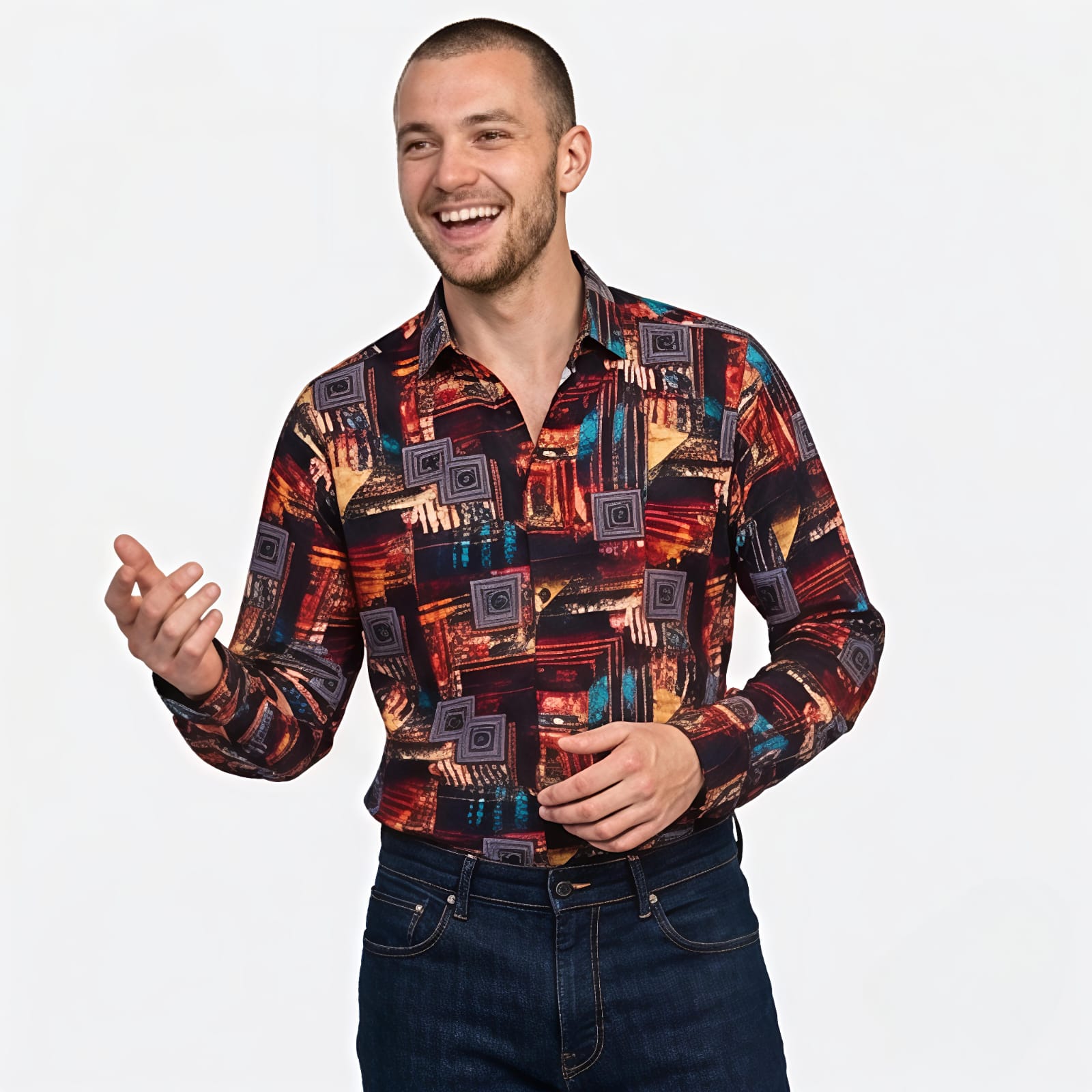 Men's Retro Abstract Print Full Sleeve Shirt-1