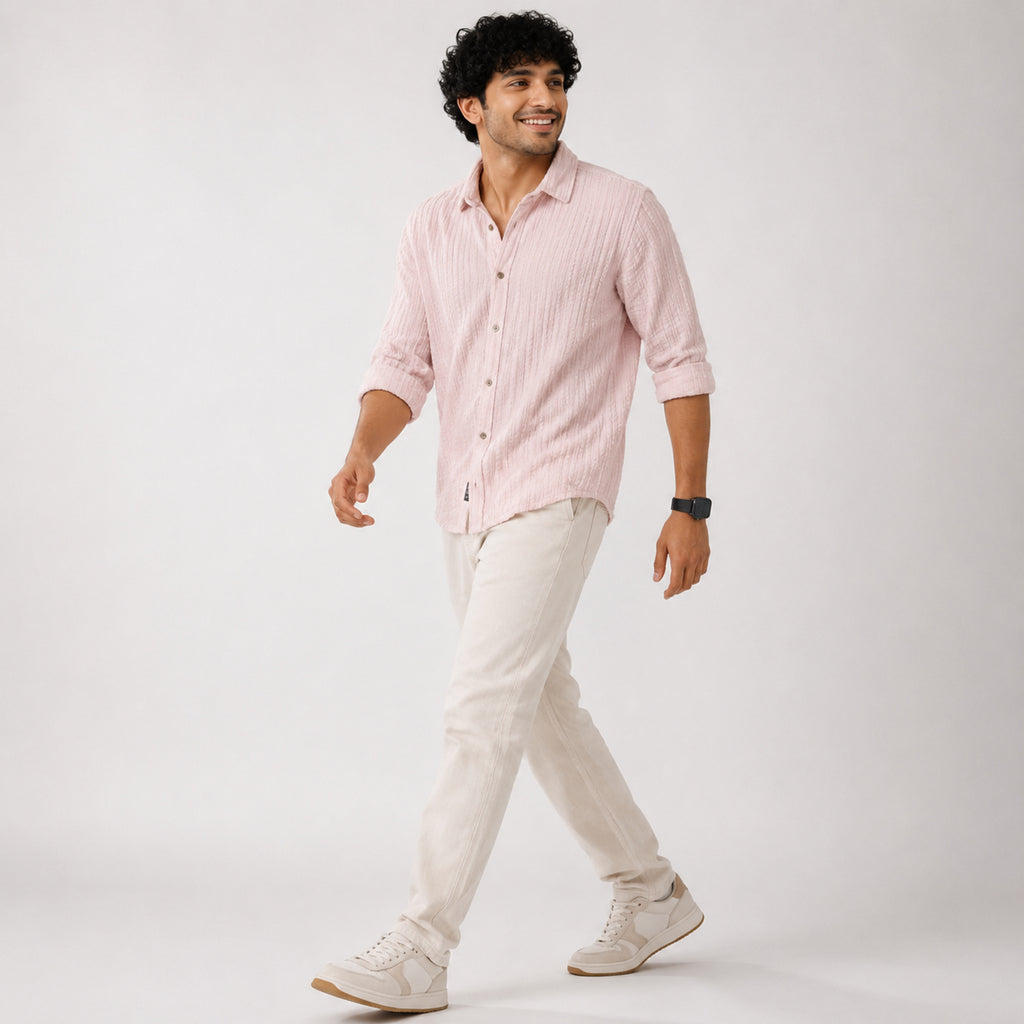 Men's Peach Textured Casual Cotton Shirt-4