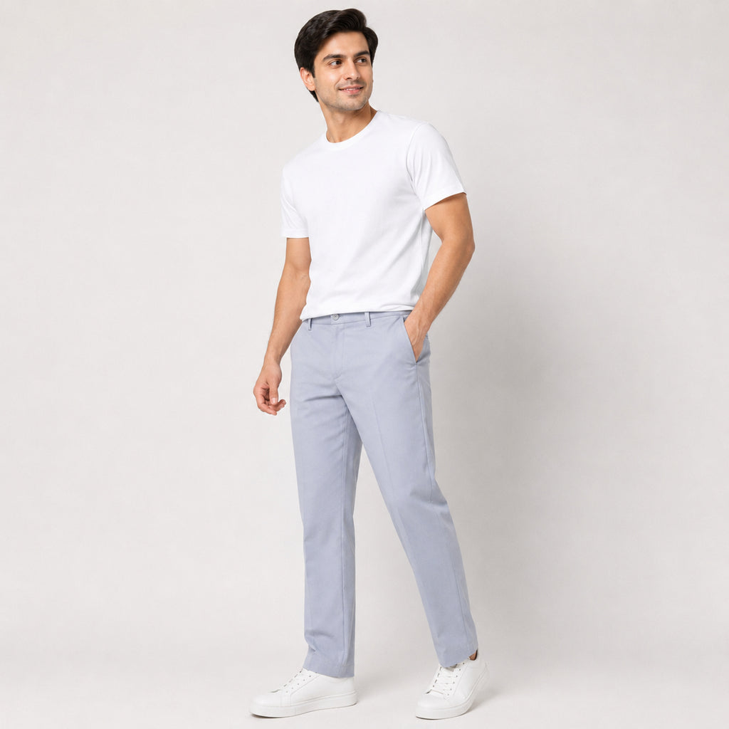 Men's Ice Blue Slim Fit Formal Trousers-2