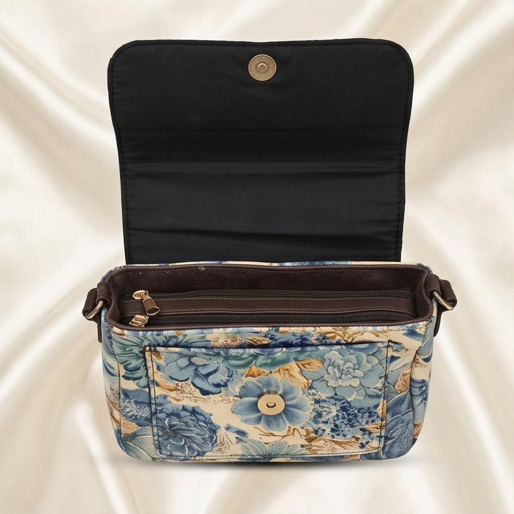 Women's Blue Floral Print Sling Bag | Elegant Crossbody Shoulder Bag for Women-4