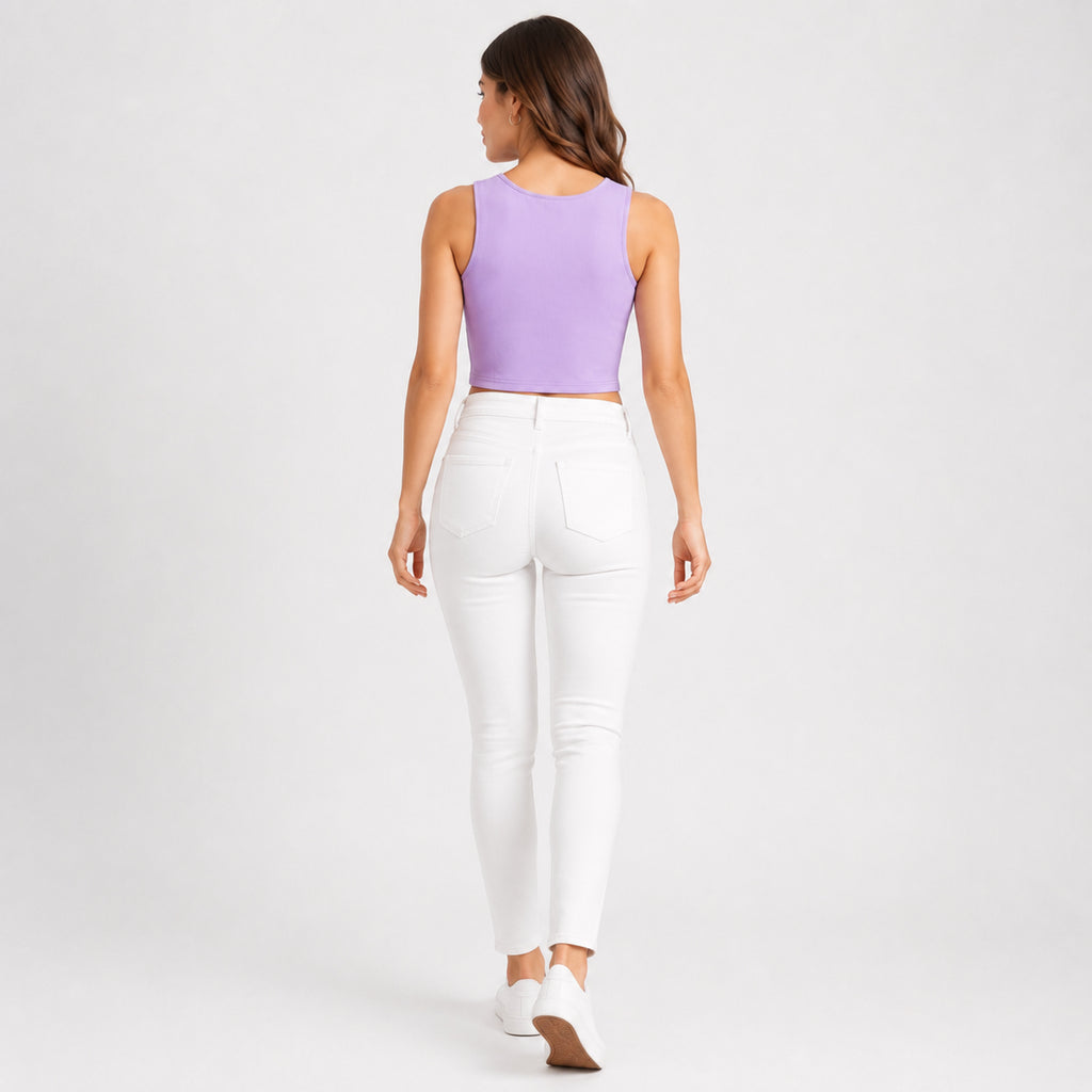 Women's Lavender Sleeveless Round Neck Crop Top-4
