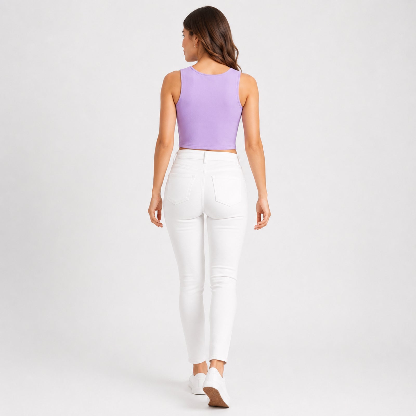 Women's Lavender Sleeveless Round Neck Crop Top-4
