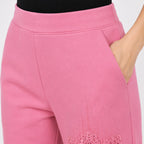 Women's Stylish Pink Embroidered Wide Leg Lounge Pants-3