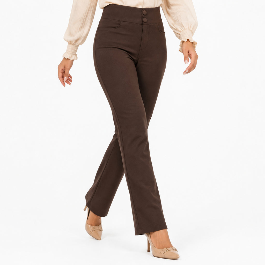 Women's Coffee Brown High-Rise Slim Fit Pants-3