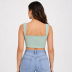 Women's Sage Aura Green Ribbed Square Neck Crop Tank Top-4
