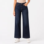 Women's Sleek High-Waist Wide-Leg Navy Blue Denim Jeans-1