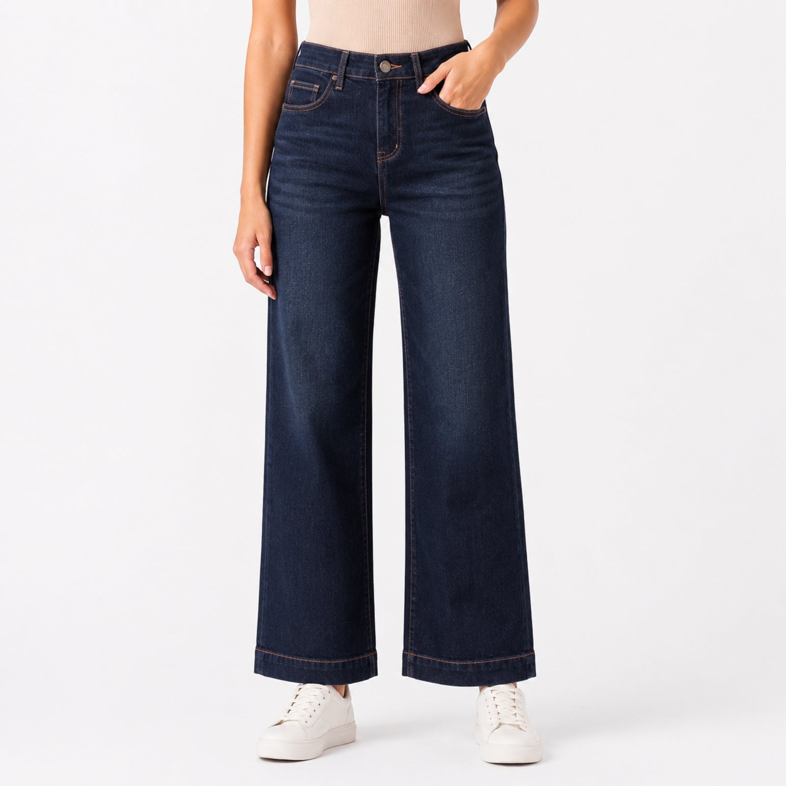 Women's Sleek High-Waist Wide-Leg Navy Blue Denim Jeans-1