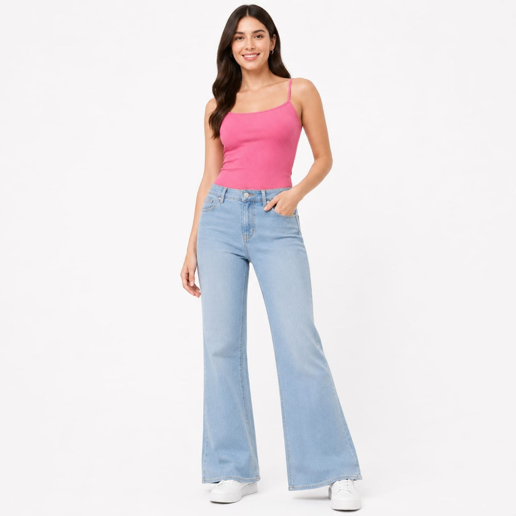 Women's Light Blue Ultra Wide Leg Jeans | High-Rise Premium Denim-1