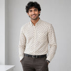 Men's Cream Floral Printed Premium Casual Shirt-4