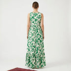 Women's Green Floral Print Sleeveless Maxi Dress-3