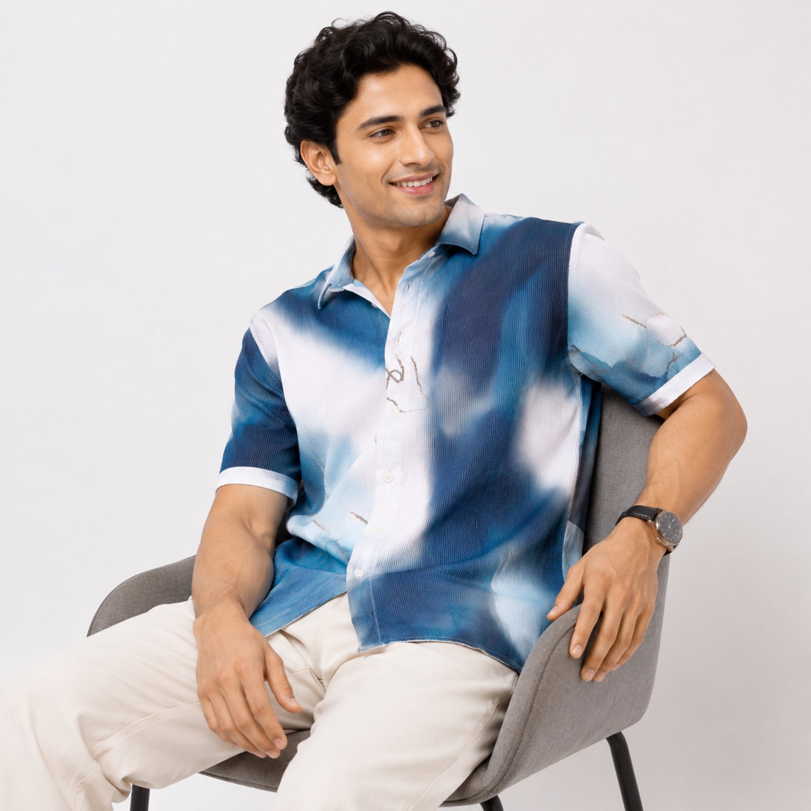 Men's Teal Abstract Print Half Sleeve Casual Shirt-2