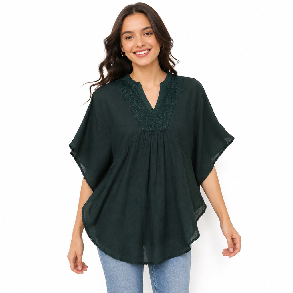Women's Black Embroidered Kaftan Top-2