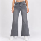 Women's Sleek High-Waist Wide-Leg Grey Denim Jeans-1