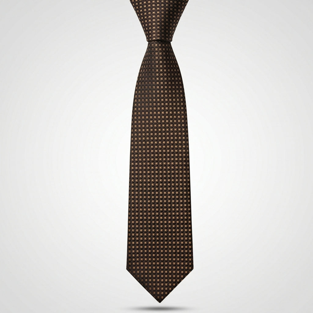 Men's Luxury Micro-Patterned Coffee Brown Silk Formal Necktie-1