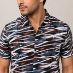 Men's Orange Abstract Print Half Sleeve Casual Shirt-2
