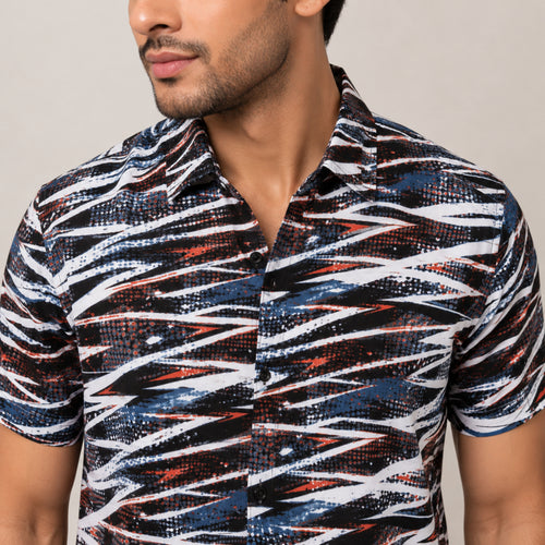 Men's Orange Abstract Print Half Sleeve Casual Shirt-2