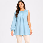 Women's Smoke Blue One Sleeve Gathered Tunic Top-1