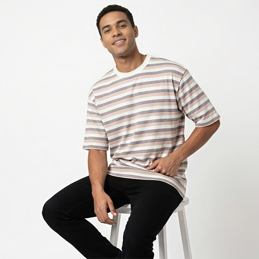 Men's Relaxed Fit Multi-Stripe Oversized T-Shirt-2