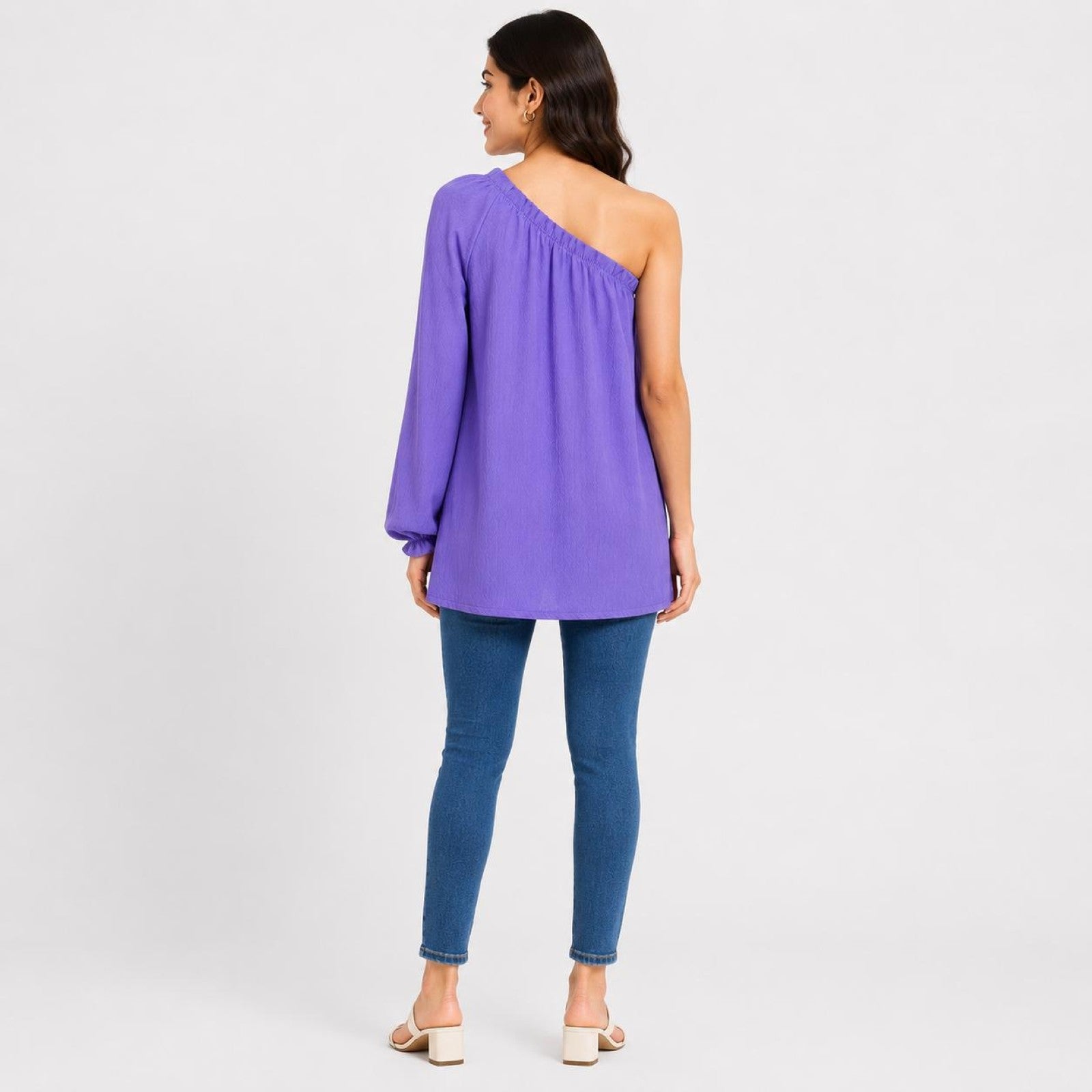 Women's Violet One-Shoulder Balloon Sleeve Relaxed Fit Top-1