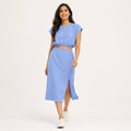 Women's Periwinkle Blue Crop Top & Midi Skirt Co-Ord Set-1