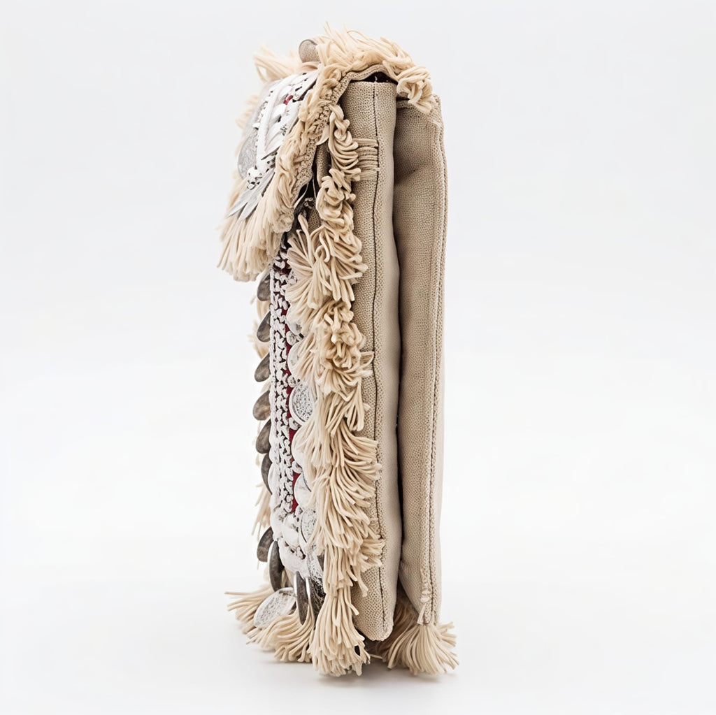 Women's Red Embellished Fringe Clutch Bag-4