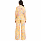 Women's Yellow Marble Print Collared Shirt and Wide-Leg Pyjama Co-Ord Set | Relaxed Lounge Set-4